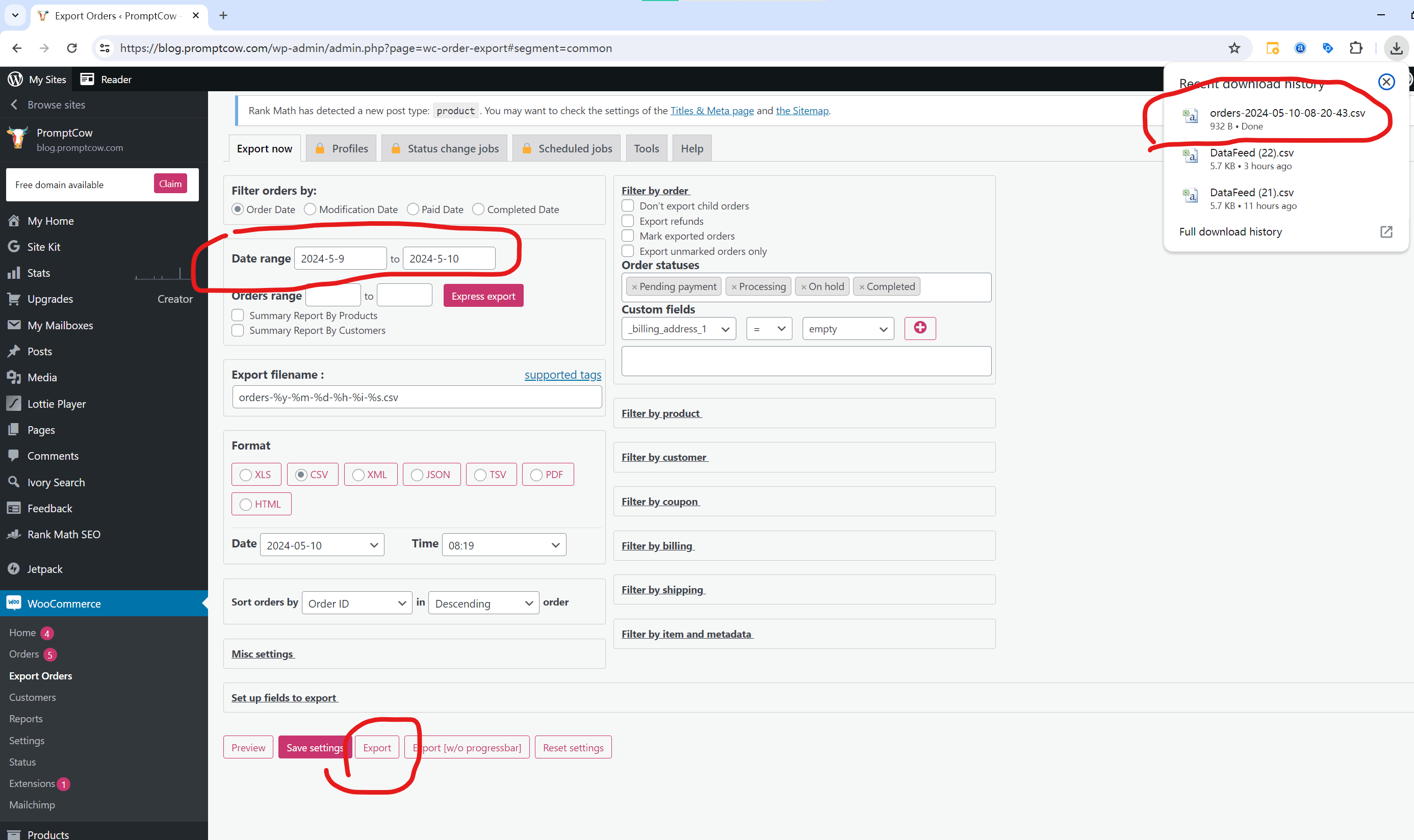 Import WooCommerce Orders to CowCow Step2